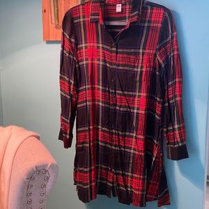 Black Tartan Plaid Button Down Swing Shirt Dress
